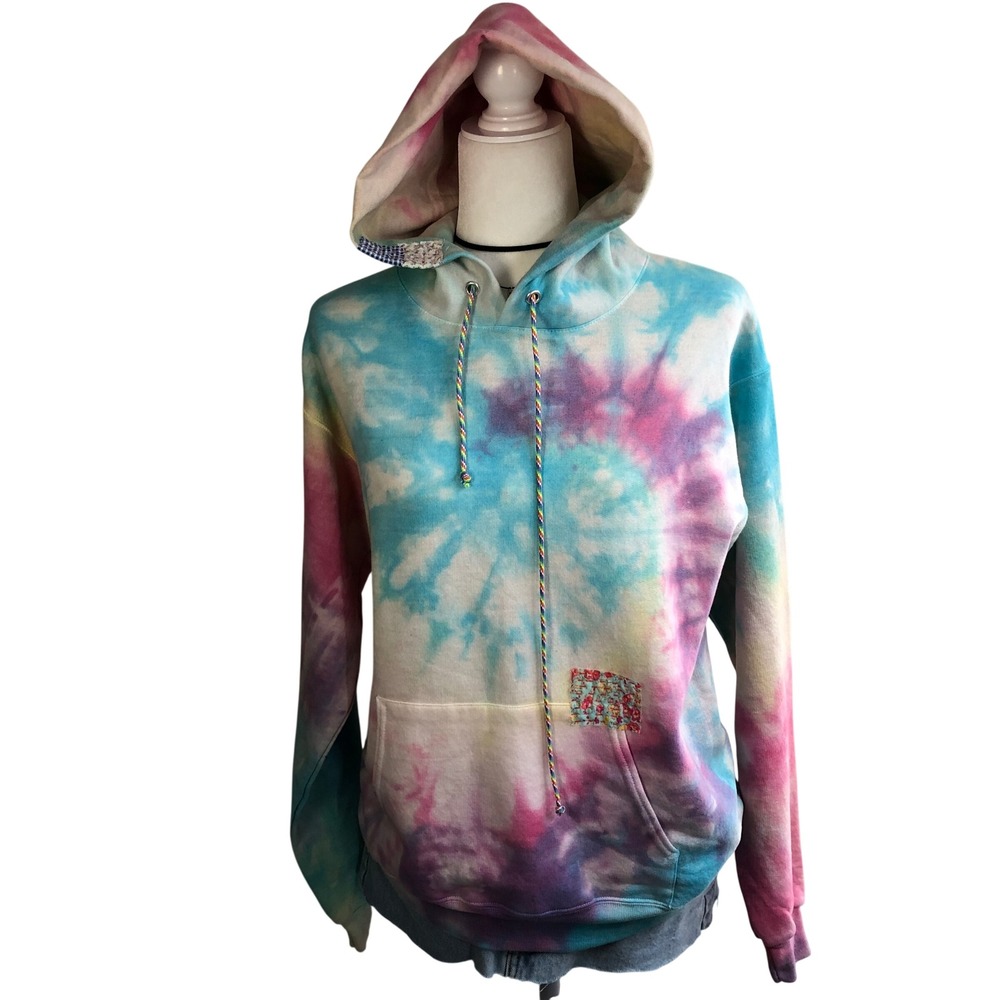 Dannijo Tie Dye Patchwork Pastel Hoodie Sweatshirt Womens S Festival Loungewear